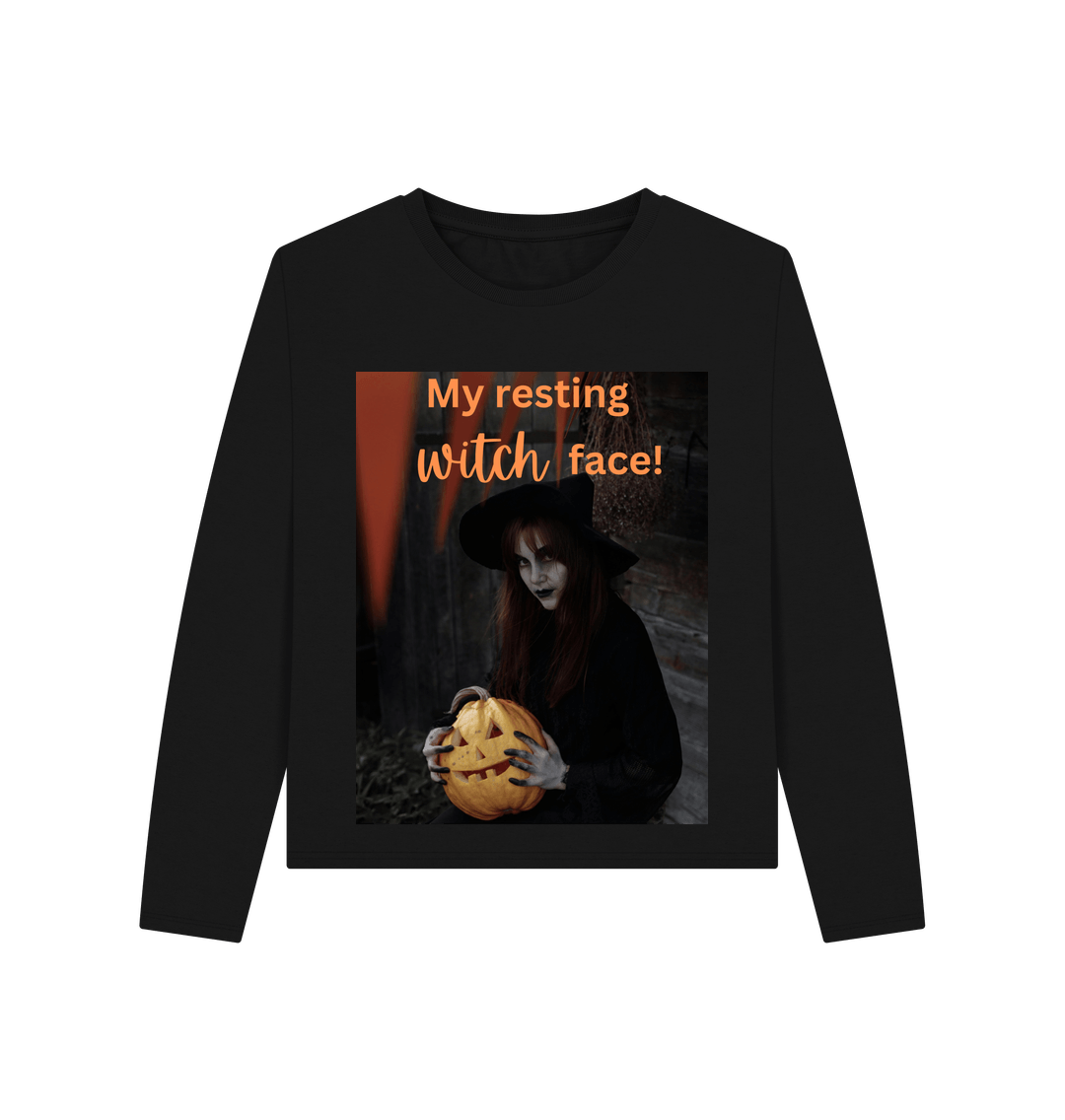 Black woman\u2019s  black Halloween jumper(resting witch face)